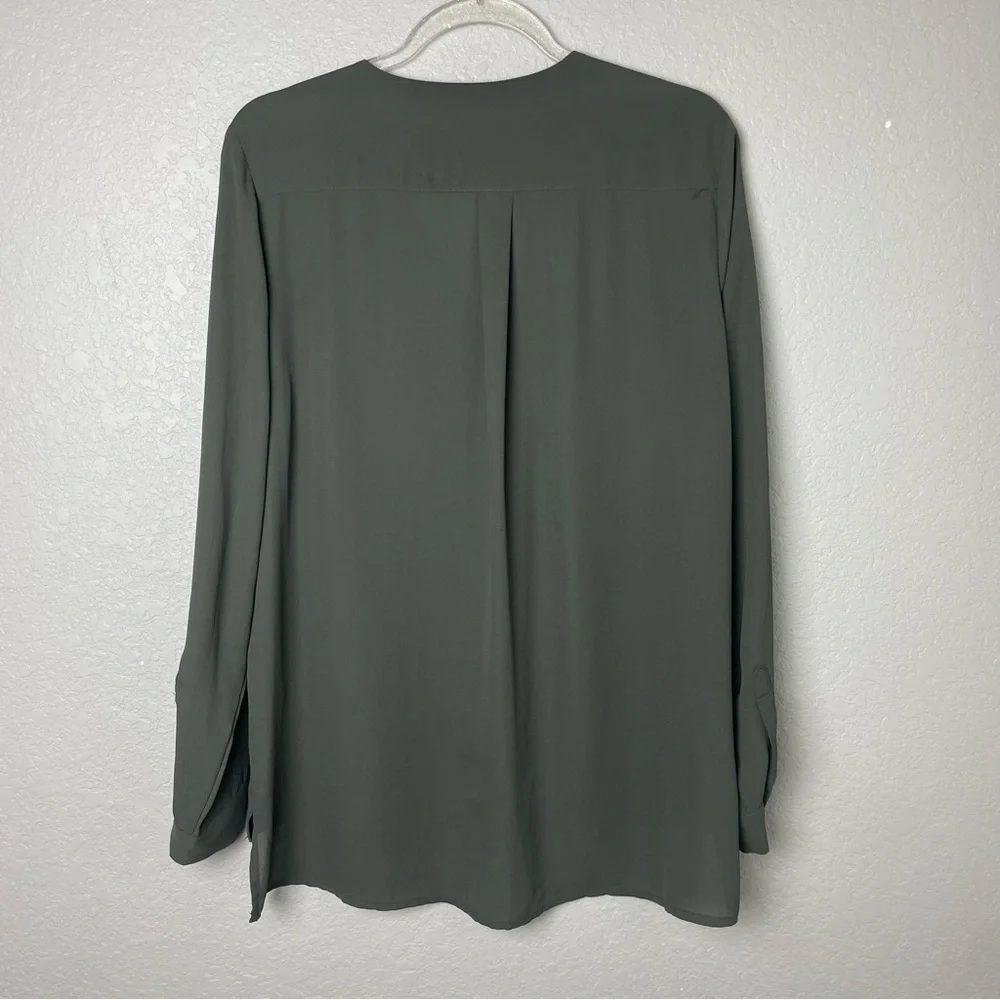 H&M Olive Green/ Charcoal Gray Women's Chiffon Button Down Blouse Size 12